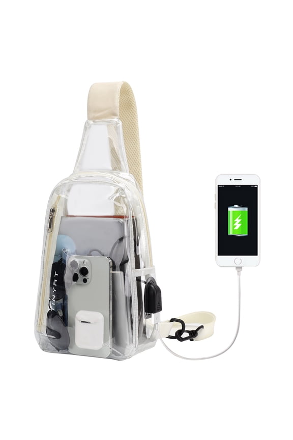 Clear Sling Bag With USB Charging PVC Waterproof Crossbody Bag Chest Shoulder Bag for Men Women