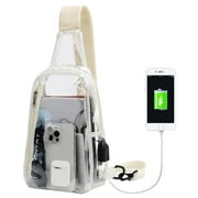Tinyat Clear Sling Bag With USB Charging PVC Waterproof Crossbody Bag Chest Shoulder Bag for Men Women