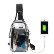 Tinyat Clear Sling Bag with USB Charging PVC Waterproof Crossbody Shoulder Bag for Men Women