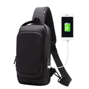 Tinyat Crossbody Sling Bag for Men Waterproof 5 Pockets with USB Pu Chest Shoulder Bag for Working