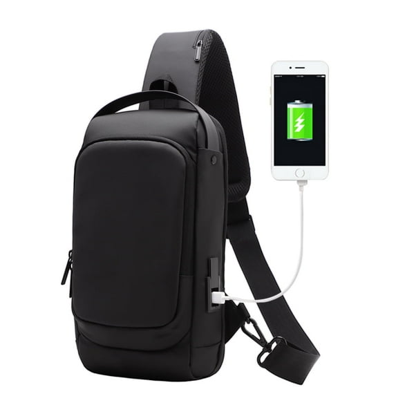 Tinyat Crossbody Sling Bag for Men Waterproof 5 Pockets with USB Pu Chest Shoulder Bag for Working