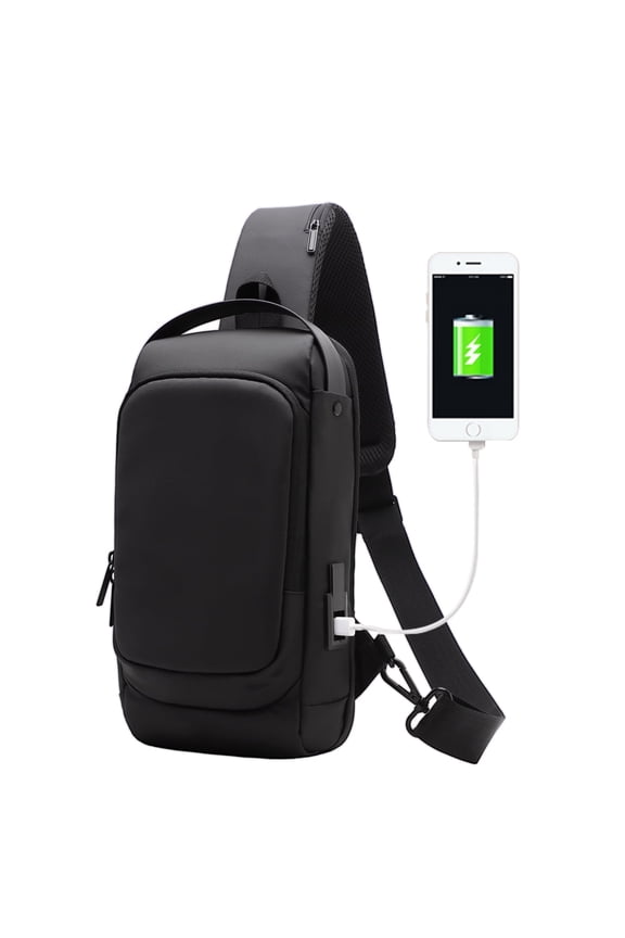 Crossbody Sling Bag for Men Waterproof 5 Pockets with USB Pu Chest Shoulder Bag for Working