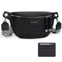 Tinyat Fanny Packs for Women Waist Bag Waterproof Pouch PU Zipper Daily Casual Bag Black