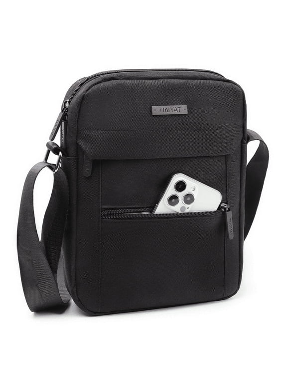 Mens Shoulder Sling Bags 9 Pockets Messenger Business Crossbody Bags for Office Work Black