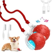 Tinyfetch Ball Dog Toy, Tinyfetch Interactive Motion Dog Cat Toys Balls,360 Smart Automatic Rolling Electric Dogs Ball Toy with Birdsong, Fast Moving Toy for Dog and Cat,Tough Chew Proof 2*Red