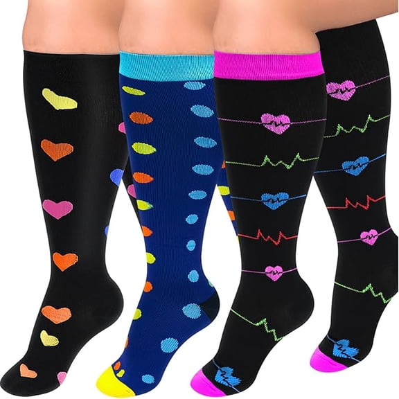 Tinylemon 3 Packs Plus Size Compression Knee High Sports Socks for Women and Men Wide Calf Stockings Breathable