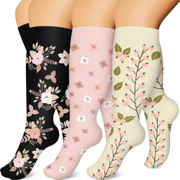 Tinylemon 3 Packs Plus Size Compression Knee High Sports Socks for Women and Men Wide Calf Stockings Breathable