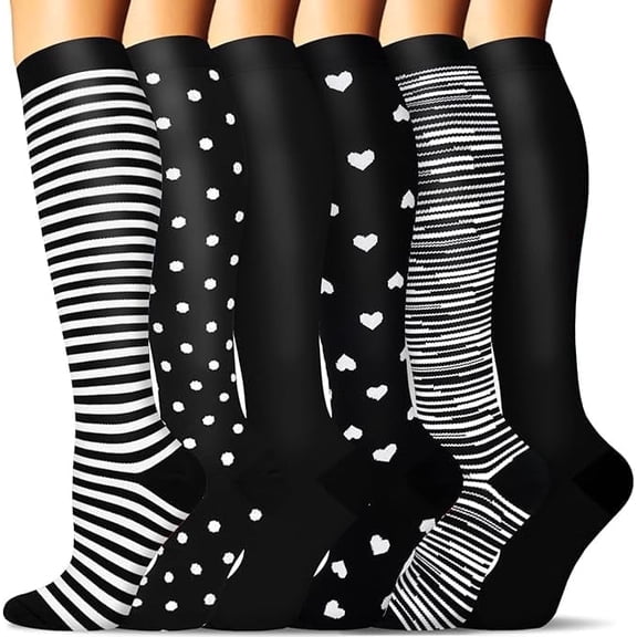 Tinylemon 6 Pairs Compression Premium Sports Socks for Women & Men Athletic Running Hiking Comfortable Lightweight Fabric Moisture Wicking Closed Toe Design