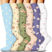 6 Pairs Compression Premium Sports Socks for Women & Men Athletic Running Hiking Comfortable Lightweight Fabric Moisture Wicking Closed Toe Design