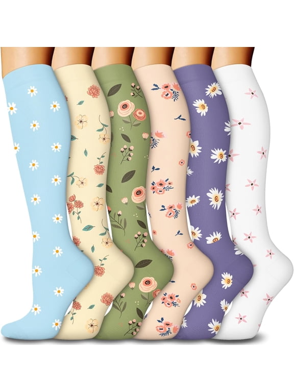 6 Pairs Compression Premium Sports Socks for Women & Men Athletic Running Hiking Comfortable Lightweight Fabric Moisture Wicking Closed Toe Design