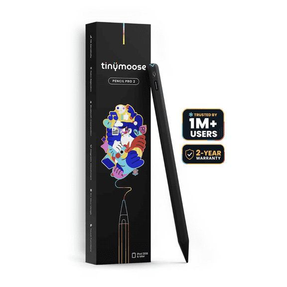 Tinymoose Pencil Pro 2 Stylus Pen for iPad, Bluetooth Gesture Control, Palm Rejection, Black