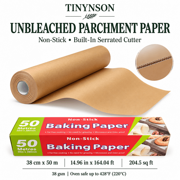 TINYNSON Unbleached Parchment Paper Roll with Cutter, 14.96 in x 164.04 ft, 204.5 sq ft