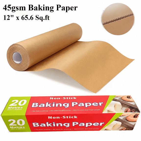 Tinynson Unbleached Parchment Paper Roll for Baking, 12" x 65.6 Sq.Ft, Non-Stick Parchment Paper with Cutter for Baking, Cooking, Grilling, Air Fryer