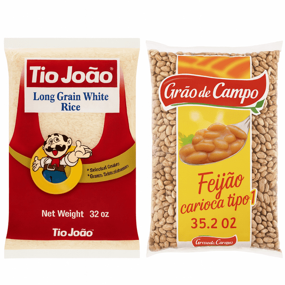 Tio Joao Long Grain White Rice 32 oz + Grao de Campo Carioca Beans 35.2 oz Brazilian Bundle
