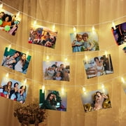 TiokMc 2-Pack 33 Ft Battery-Powered Indoor LED String Lights with Photo Clips Warm White