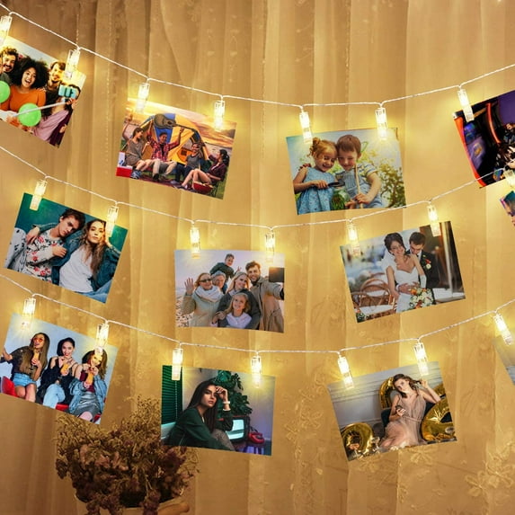 TiokMc 2-Pack 33 Ft Battery-Powered Indoor LED String Lights with Photo Clips Warm White