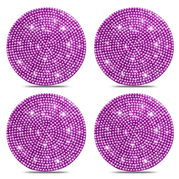 TiokMc 4 Pack Bling Car Coasters, Universal Anti-Slip Silicone Cup Holder with Crystal Rhinestones, Stylish Auto Interior Accessories, Pink