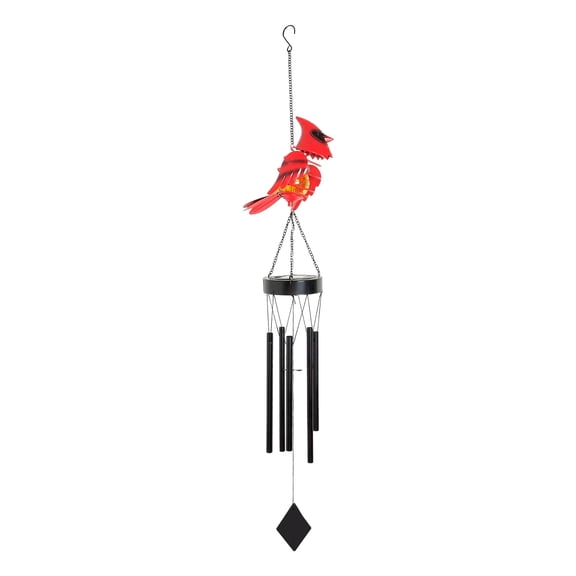 TiokMc Solar Cardinal Wind Chime, Red Bird Garden Decor with Metal Tubes, Outdoor & Indoor Hanging Decoration, Birthday & Holiday Gift for Women and Mom