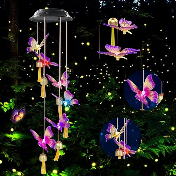 TiokMc Color-Changing Solar Bell Butterfly Wind Chime - Iutdoor Patio Deck Yard Garden Home Deco,Birthday Gift for Mom Grandma