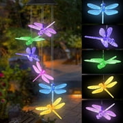 TiokMc Color-Changing Solar Dragonfly Wind Chime - Iutdoor Patio Deck Yard Garden Home Deco,Birthday Gift for Mom Grandma