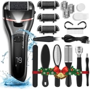 TiokMc Electric Foot Callus Remover Rechargeable Pedicure Kit for Feet with 3 Roller Heads, 2 Speeds, Battery Display, 18-in-1 Foot Care Tools for Dry Dead Skin and Cracked Heels