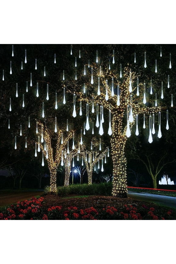 Falling Rain Fairy String Lights, 10cm 10 Tube 200 LED Meteor Shower Light, Waterproof Snow Falling Icicle Cascading Lights for Xmas Wedding Party Tree Holiday Decor, White