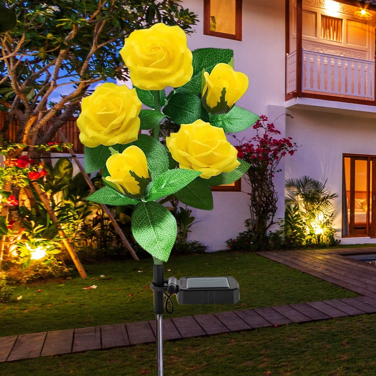 HELESIN Solar-Rosenlichter Für Garten – 10 Stück, Gelb, IP65 Wasserdicht – Für Wege, Hochzeiten & Deko