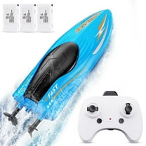 TiokMc RC Boat for Kids & Adults - 2.4 GHz Remote Control, 15 Km/h Speed, Pool Lake Water Play Toy Gift for Boys Age 4-8 & Up Blue