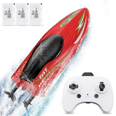 TiokMc RC Boat for Kids & Adults - 2.4 GHz Remote Control, 15 Km/h Speed, Pool Lake Water Play Toy Gift for Boys Age 4-8 & Up Red