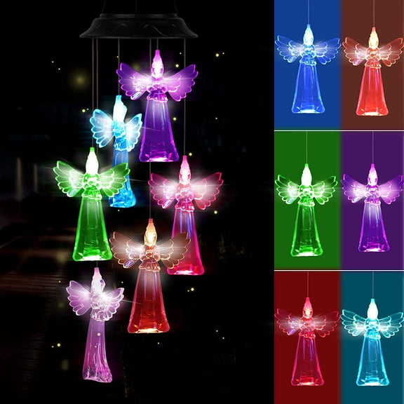 TiokMc Solar Angel Wind Chimes - Color Changing LED Outdoor Hanging Patio Light