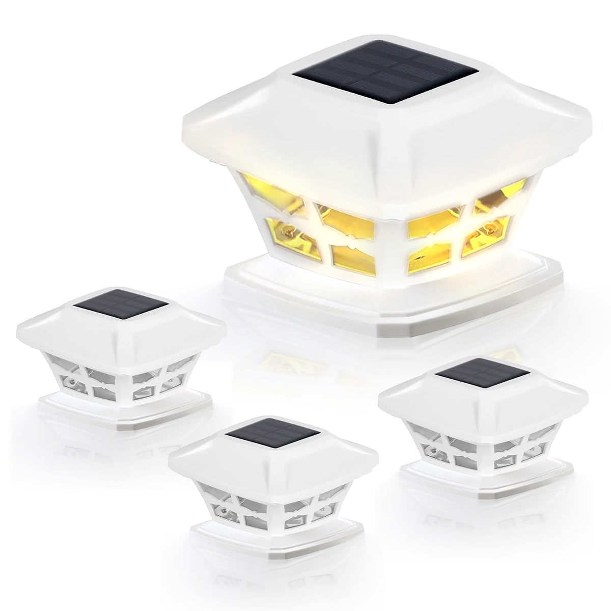 TiokMc Solar Lamp Post Light, 2 Modes, LED, White, Outdoor Deck and Fence Cap, 4x4, 5x5, 6x6, 4 Pack