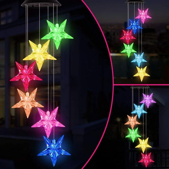 TiokMc Solar Star Wind Chimes - Color Changing LED Outdoor Hanging Patio Light