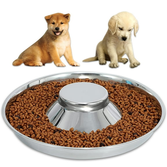 TiokMc Stainless Steel Puppy Bowl - Medium Size (11.8") for Small Dogs & Cats - Raised Slow Feed, Easy to Clean