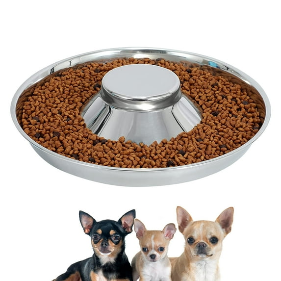 TiokMc Stainless Steel Puppy Bowl - Large Size (13.4") for Small Dogs & Cats - Raised Slow Feed, Easy to Clean