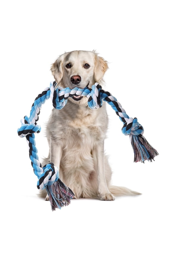 Tough Dog Chew Toy with 5 Knots, Indestructible Cotton Rope, Tug of War Toy for Large/Medium Dogs, Durable Teeth Cleaning Toy, 3FT