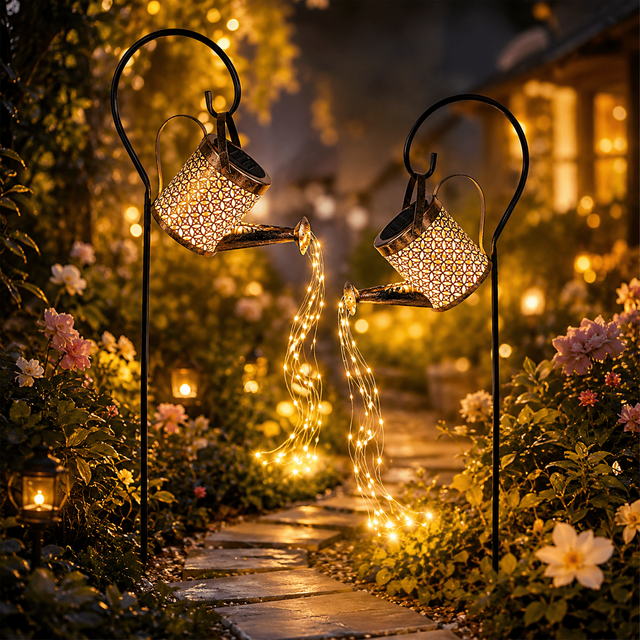 TiokMc Watering Can Light Led Solar 5 V Lanterns, Stainless Steel Warm White, Nickel Metal Hydride