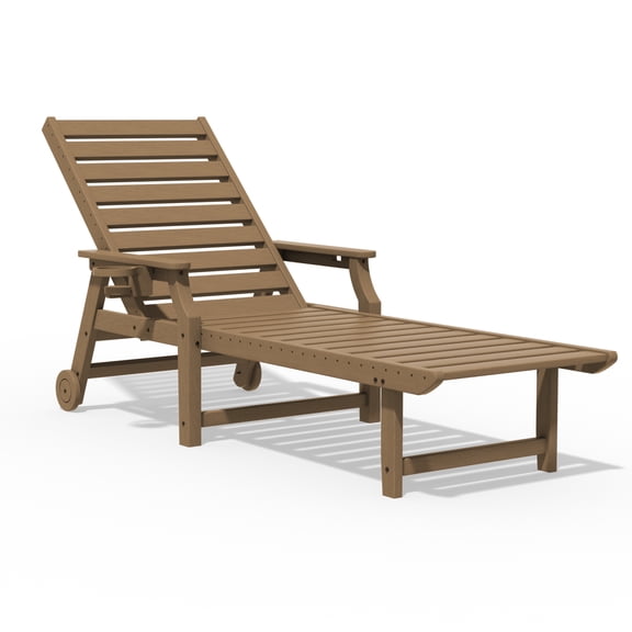 Tioline 5-Position Adjustable HDPE Patio Chaise Lounge with Wheels & Cup Holder, Outdoor Weather-Resistant Recliner for Poolside & Deck, Brown, 1pc