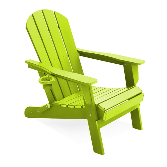Tioline Folding Adirondack Chairs,HDPE Lawn Fire Pit,Weather Resistant with Cup Holder for Deck Lime Green