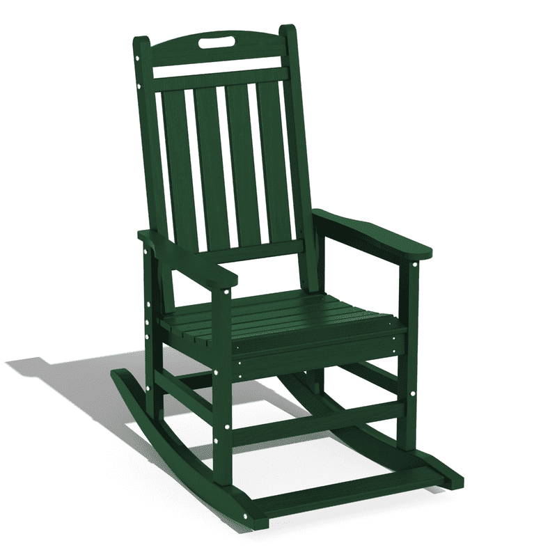 Dark Green HDPE Outdoor Rocking Chair with Fixed Arms