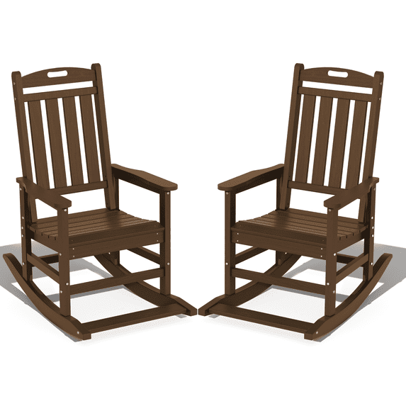 Tioline Outdoor HDPE Weather Resistant for Porch, Garden Lawn Rocker chiar Set of 2,Brown