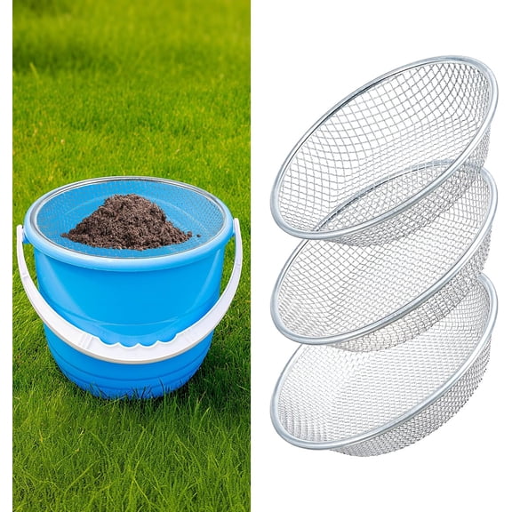 Tioncy 3 Pcs Soil Sifter Fits 5-Gallon Buckets for Gardening Sand Rock Compost Sifter Dirt Sieve Sifting Pan Gardening Sand Sawdust Gravel Rocks(1/8'' 1/4'' 3/8'' Aperture)