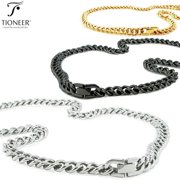 Tioneer 10mm Curb Chain 316L Stainless Steel Minimalist Fashion Accessory Necklace in Silver Black Gold 18" 20" 22" 24"