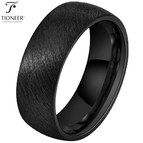 Tioneer 14K Gold Plated or Black IP Brushed Tungsten Ring High Polished Inside for Men and Women 8mm Comfort Fit w/ Free Engraving Options