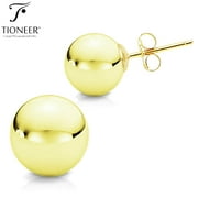 Tioneer 14K Solid White / Yellow Gold Minimalist Round Ball Butterfly Push Back Stud Earrings
