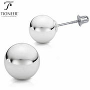 Tioneer 14K Solid White / Yellow Gold Minimalist Round Ball Screw Back Stud Earrings