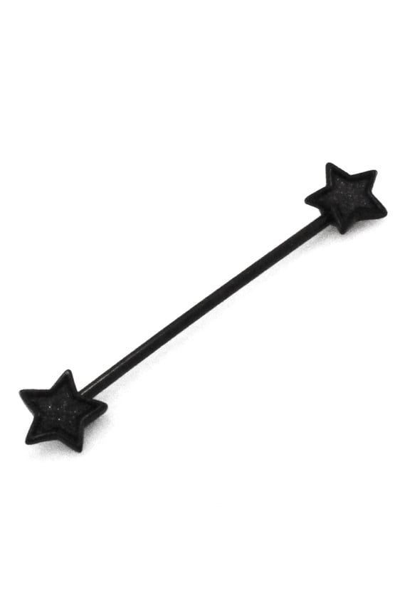 14g (1.6mm) Black IP Stainless Steel Charcoal Sparkling Stars Industrial Piercing Barbell Body Jewelry