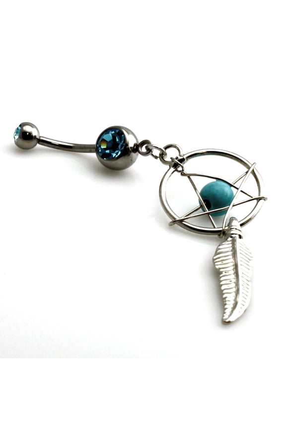 14g (1.6mm) Stainless Steel Dreamcatcher Charm Dangle Belly Ring Navel Piercing Body Jewelry For Adult