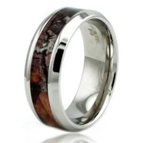 Tioneer 8 MM Tioneer Stainless Steel Wood Camouflage Beveled Edge Wedding Band Ring
