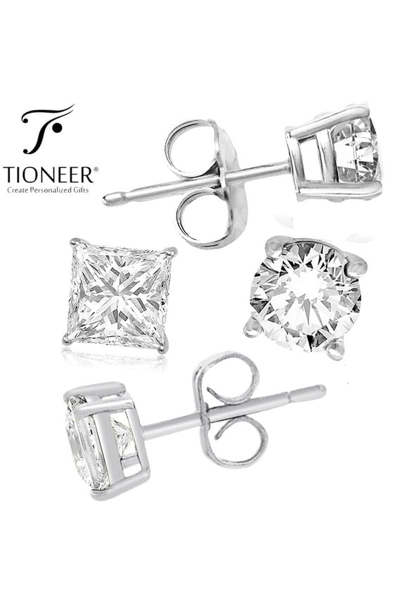 925 Sterling Silver Brilliant Cut Cubic Zirconia Earrings, Earrings for Women & Men, Round or Square