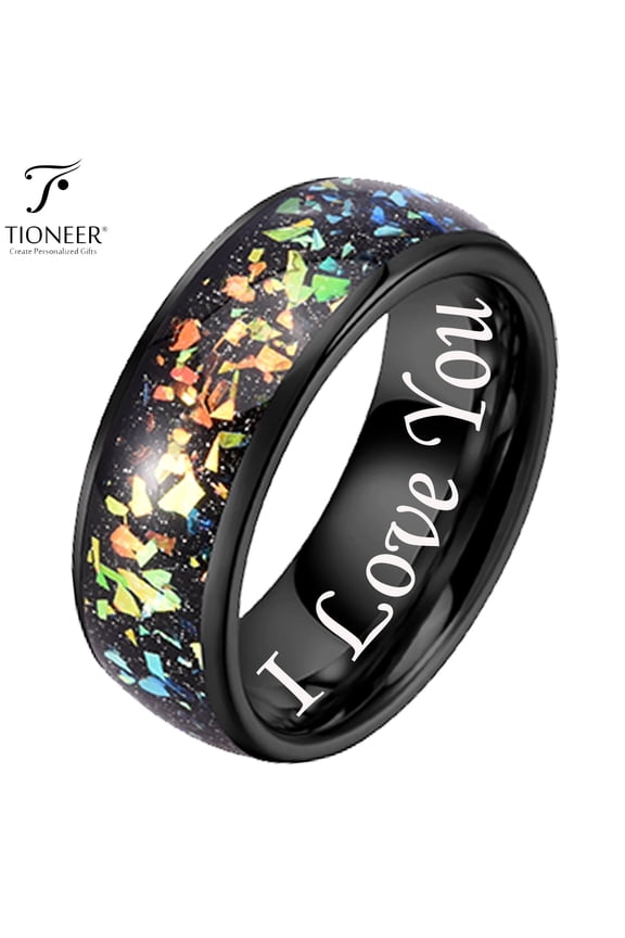 Black IP Tungsten Ring 8mm Galaxy Series Opal Inlay Wedding Band Men Women FREE Engraving